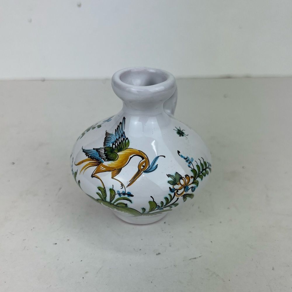 Miniature vase hand painted ceramic pot Stork Bird